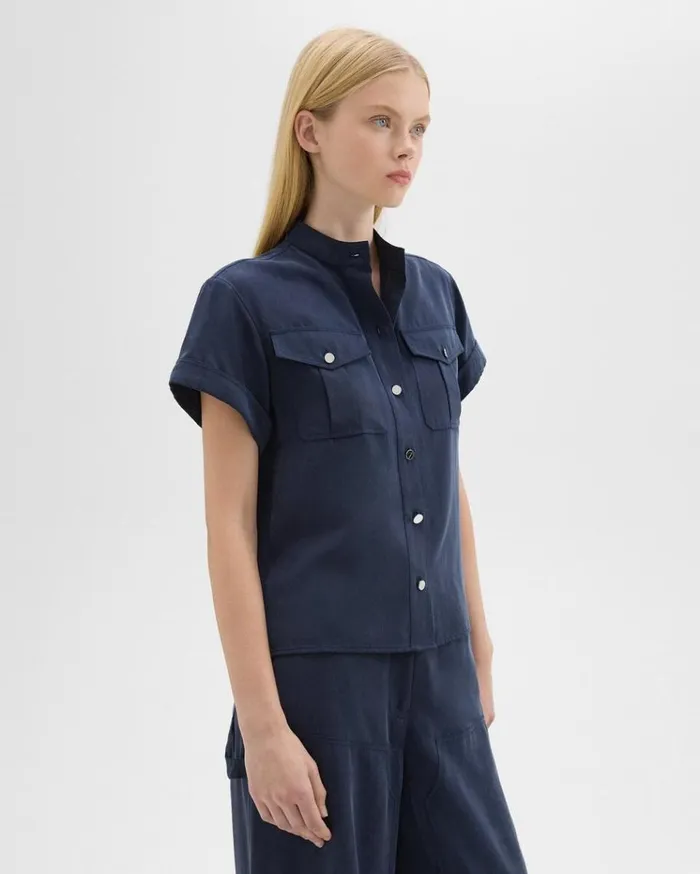 Theory Military Shirt In Fluid Twill Nocturne Navy Women Tops Theory Military Shirt In Fluid Twill Nocturne Navy Women Tops