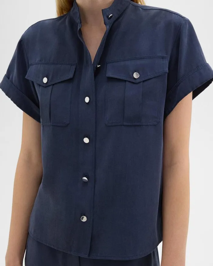 Theory Military Shirt In Fluid Twill Nocturne Navy Women Tops Theory Military Shirt In Fluid Twill Nocturne Navy Women Tops