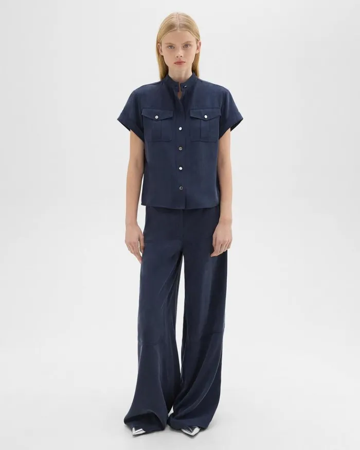Theory Military Shirt In Fluid Twill Nocturne Navy Women Tops Theory Military Shirt In Fluid Twill Nocturne Navy Women Tops
