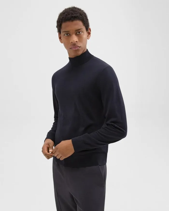 Theory Mock Neck Sweater In Regal Wool Navy Men Sweaters Cardigans