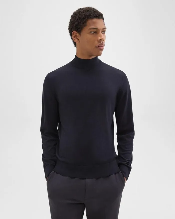 Theory Mock Neck Sweater In Regal Wool Navy Men Sweaters Cardigans