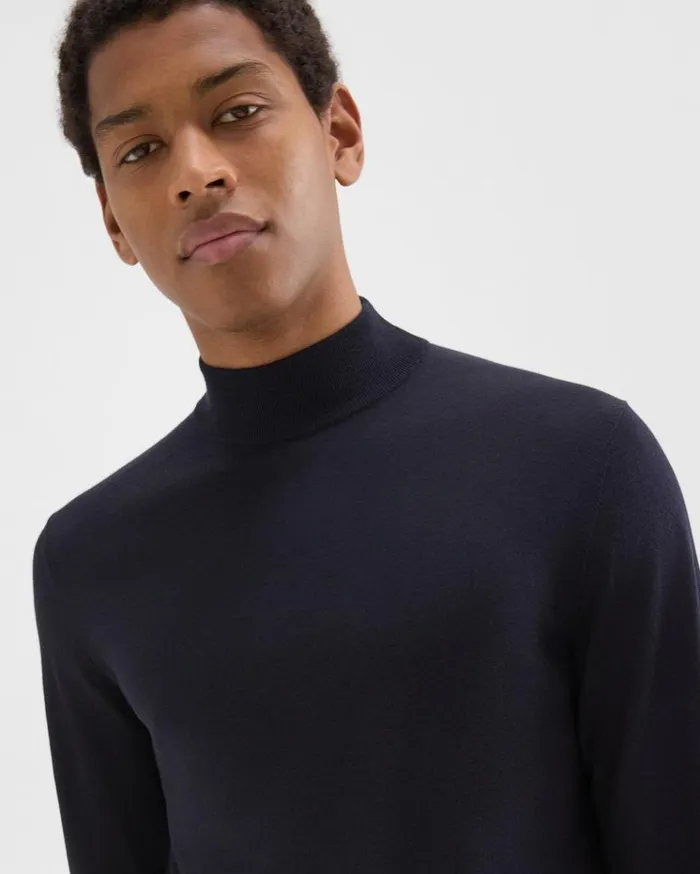 Theory Mock Neck Sweater In Regal Wool Navy Men Sweaters Cardigans