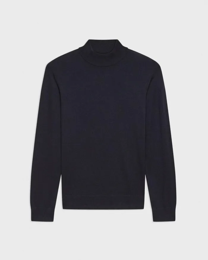 Theory Mock Neck Sweater In Regal Wool Navy Men Sweaters Cardigans