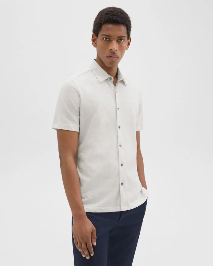 Theory Noran ShortSleeve Shirt In Slub Cotton Limestone Men Shirts Theory Noran ShortSleeve Shirt In Slub Cotton Limestone Men Shirts