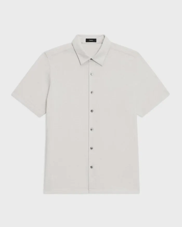 Theory Noran ShortSleeve Shirt In Slub Cotton Limestone Men Shirts Theory Noran ShortSleeve Shirt In Slub Cotton Limestone Men Shirts