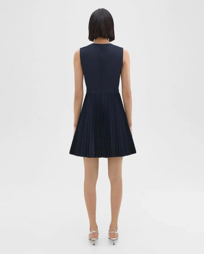 Theory Pleated Mini Dress In Sleek Poplin Nocturne Navy Women Dresses Theory Pleated Mini Dress In Sleek Poplin Nocturne Navy Women Dresses