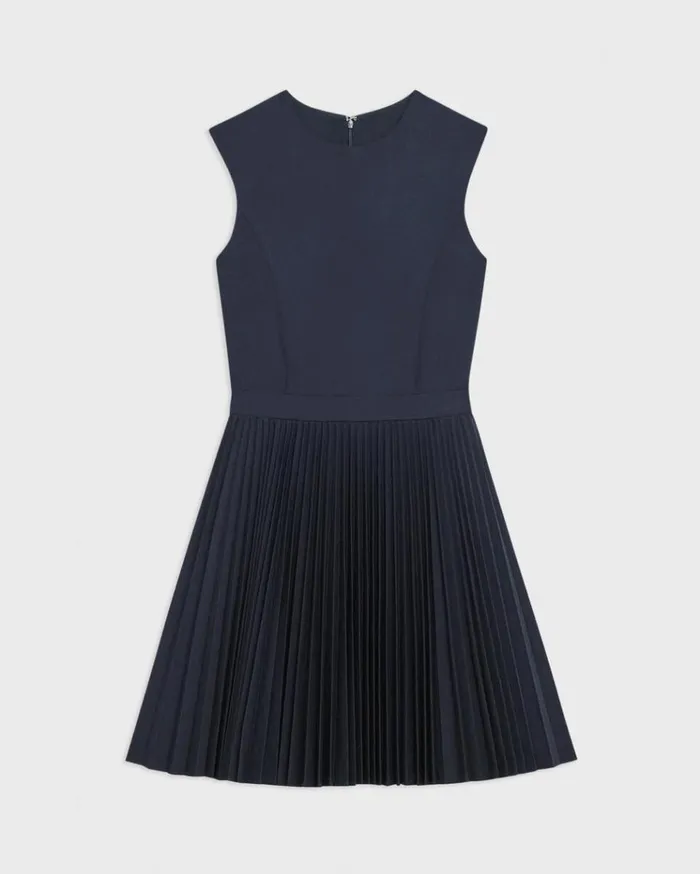 Theory Pleated Mini Dress In Sleek Poplin Nocturne Navy Women Dresses Theory Pleated Mini Dress In Sleek Poplin Nocturne Navy Women Dresses