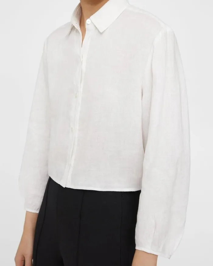 Theory Pleated Shirt In Relaxed Linen White Women Tops Theory Pleated Shirt In Relaxed Linen White Women Tops