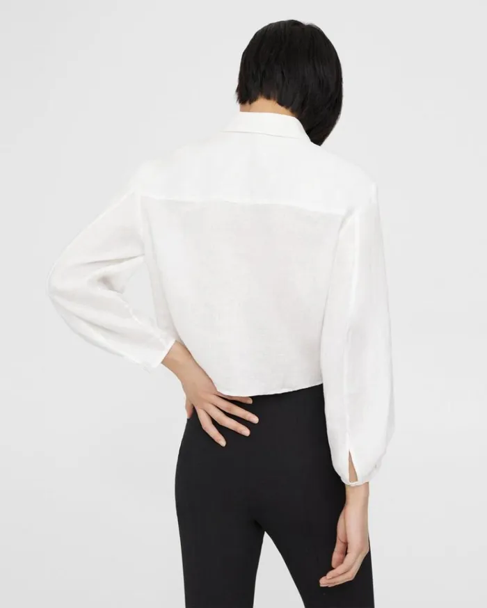 Theory Pleated Shirt In Relaxed Linen White Women Tops Theory Pleated Shirt In Relaxed Linen White Women Tops