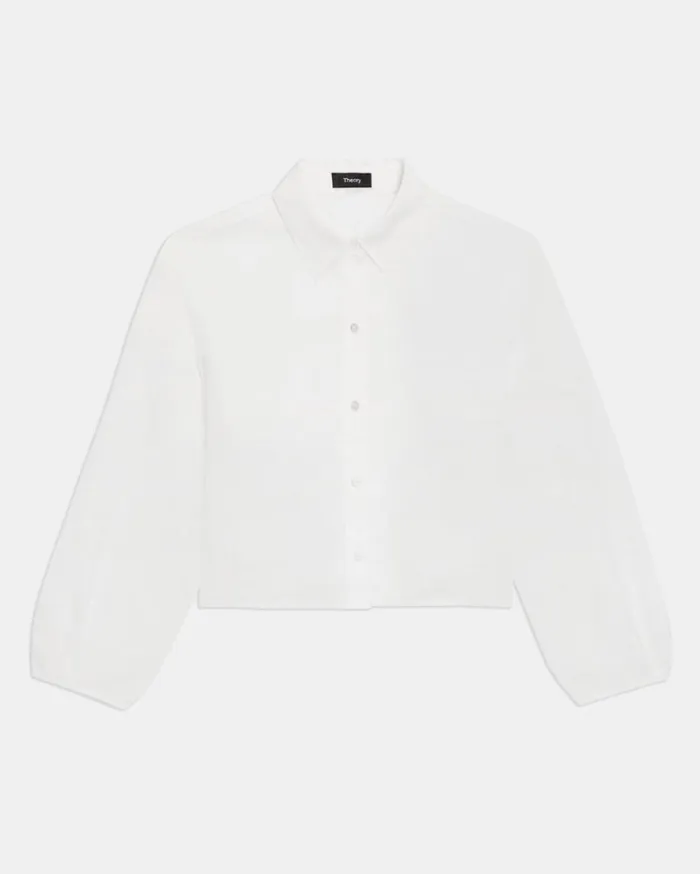 Theory Pleated Shirt In Relaxed Linen White Women Tops Theory Pleated Shirt In Relaxed Linen White Women Tops