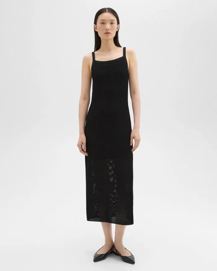 Theory Pointelle Midi Dress In Crepe Knit Black Women Dresses