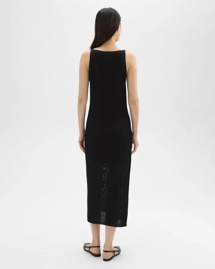 Theory Pointelle Midi Dress In Crepe Knit Black Women Dresses Theory Pointelle Midi Dress In Crepe Knit Black Women Dresses