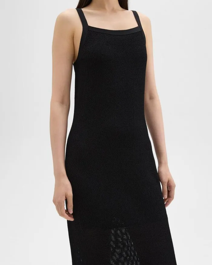 Theory Pointelle Midi Dress In Crepe Knit Black Women Dresses Theory Pointelle Midi Dress In Crepe Knit Black Women Dresses