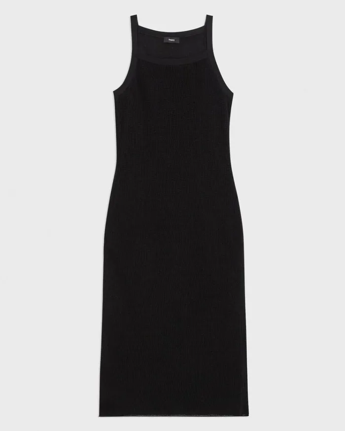 Theory Pointelle Midi Dress In Crepe Knit Black Women Dresses Theory Pointelle Midi Dress In Crepe Knit Black Women Dresses