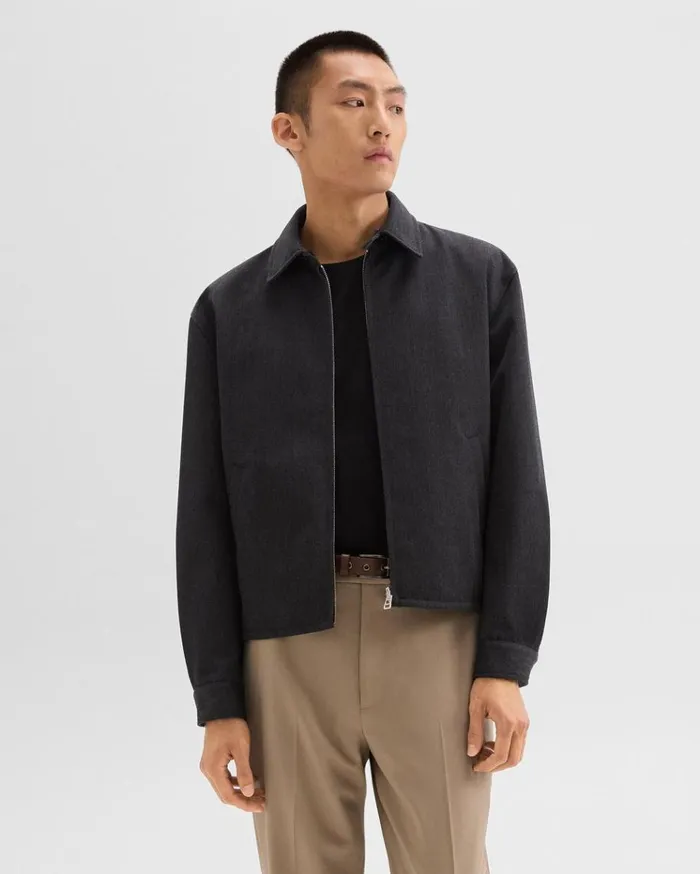 Theory Reversible Coach Jacket In WoolBlend Twill Charcoal Men Outerwear