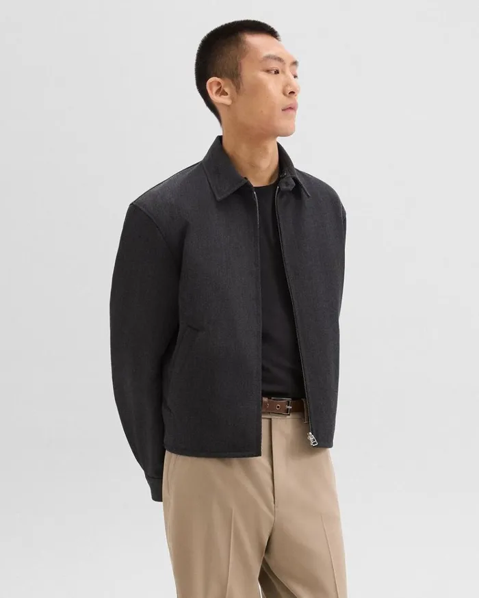 Theory Reversible Coach Jacket In WoolBlend Twill Charcoal Men Outerwear