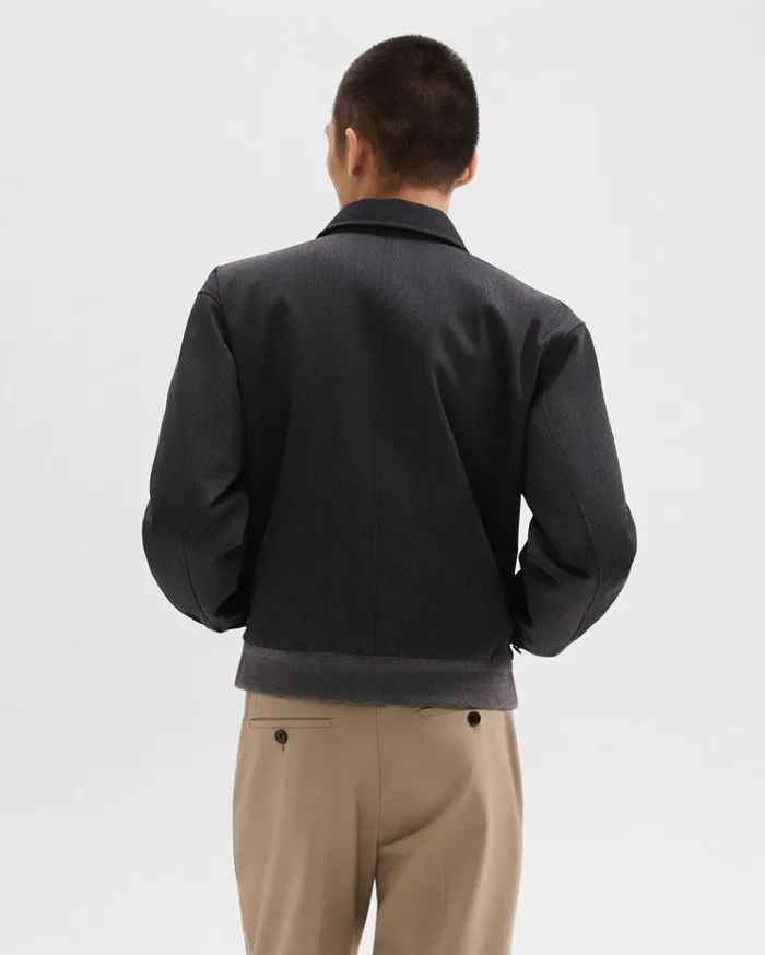 Theory Reversible Coach Jacket In WoolBlend Twill Charcoal Men Outerwear
