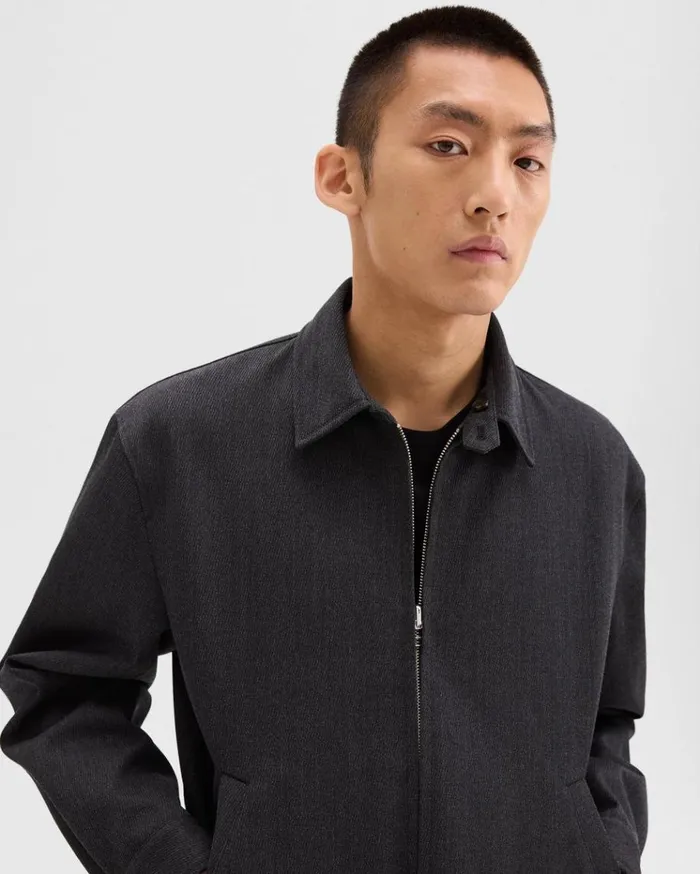 Theory Reversible Coach Jacket In WoolBlend Twill Charcoal Men Outerwear