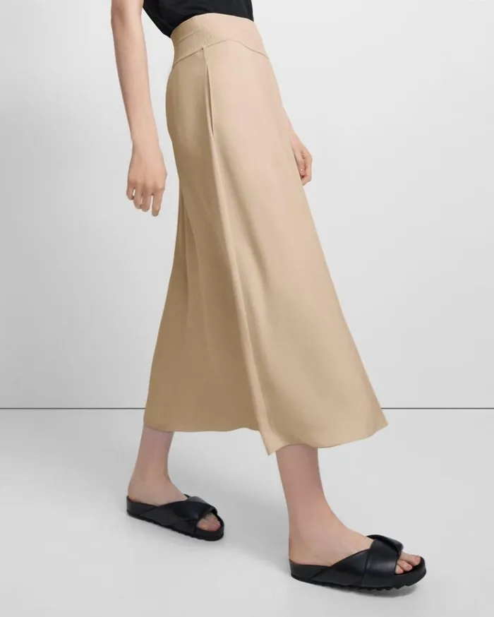 Theory Ribbed Waist Volume Skirt In Silk Taupe Women Skirts Theory Ribbed Waist Volume Skirt In Silk Taupe Women Skirts