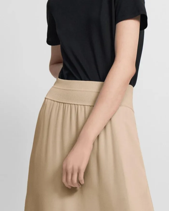 Theory Ribbed Waist Volume Skirt In Silk Taupe Women Skirts Theory Ribbed Waist Volume Skirt In Silk Taupe Women Skirts