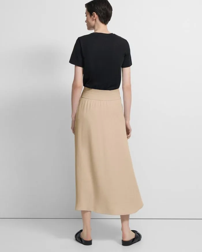 Theory Ribbed Waist Volume Skirt In Silk Taupe Women Skirts Theory Ribbed Waist Volume Skirt In Silk Taupe Women Skirts
