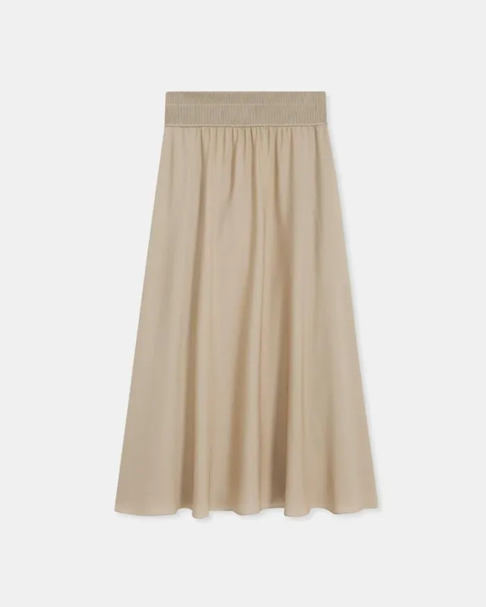 Theory Ribbed Waist Volume Skirt In Silk Taupe Women Skirts Theory Ribbed Waist Volume Skirt In Silk Taupe Women Skirts