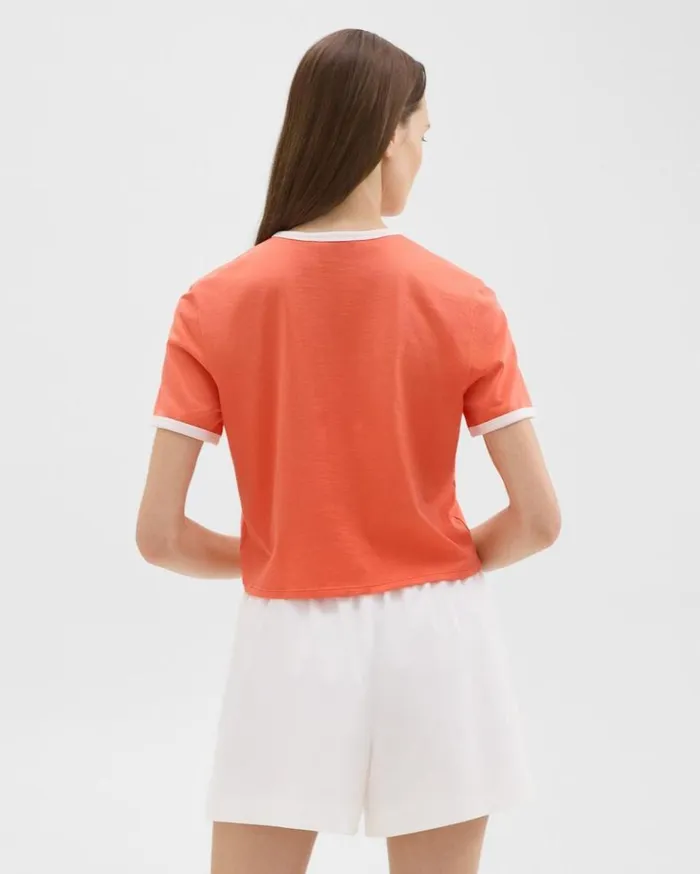 Theory Ringer Tee In Organic Cotton Bright Coralwhite Women TShirts Tank Tops Theory Ringer Tee In Organic Cotton Bright Coralwhite Women TShirts Tank Tops