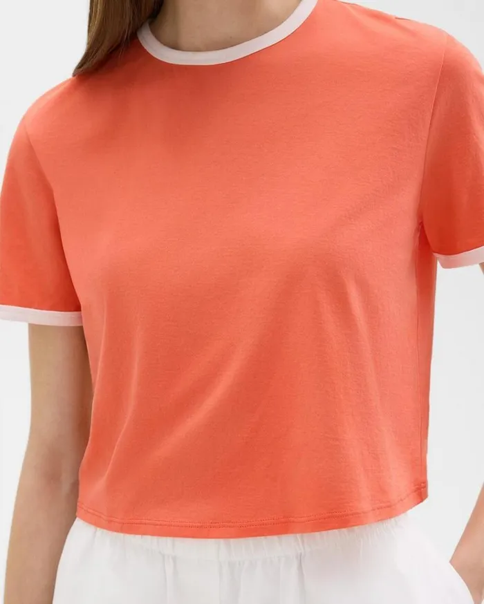 Theory Ringer Tee In Organic Cotton Bright Coralwhite Women TShirts Tank Tops Theory Ringer Tee In Organic Cotton Bright Coralwhite Women TShirts Tank Tops