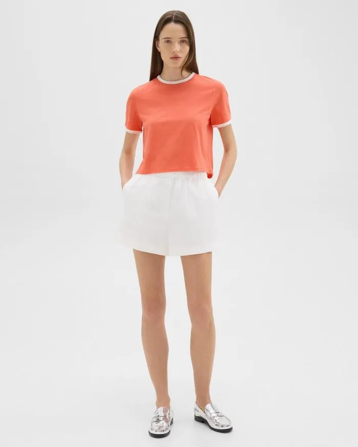 Theory Ringer Tee In Organic Cotton Bright Coralwhite Women TShirts Tank Tops Theory Ringer Tee In Organic Cotton Bright Coralwhite Women TShirts Tank Tops