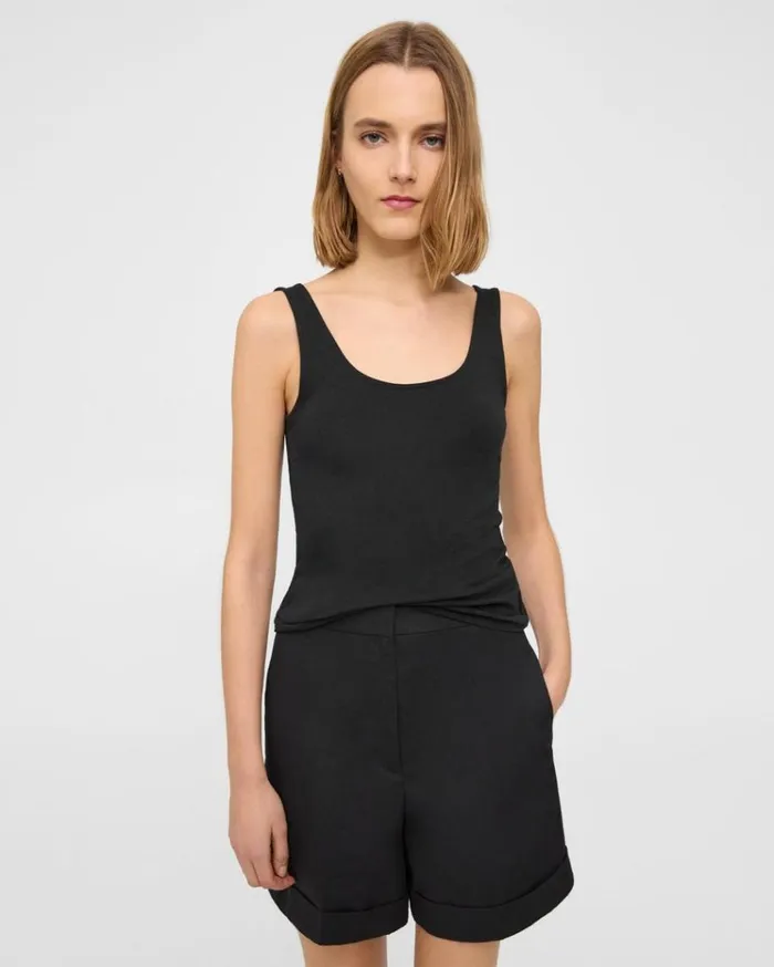 Theory Scoop Neck Tank In Stretch Cotton Black Women TShirts Tank Tops