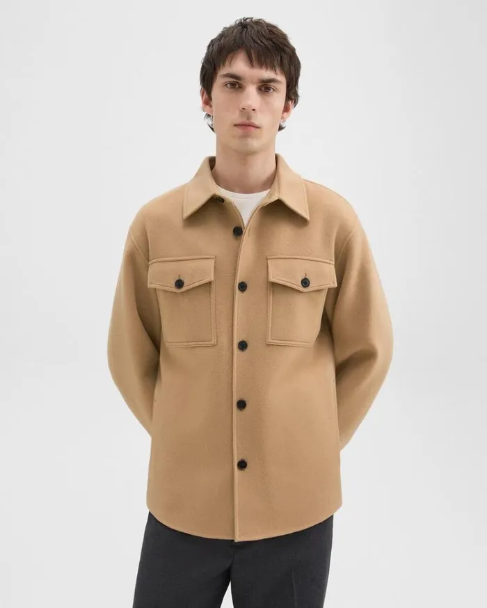 Theory Shirt Jacket In DoubleFace WoolCashmere New Camel Men Outerwear