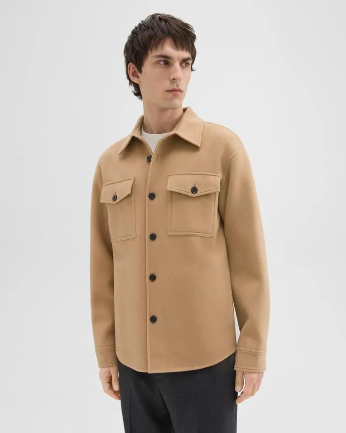 Theory Shirt Jacket In DoubleFace WoolCashmere New Camel Men Outerwear
