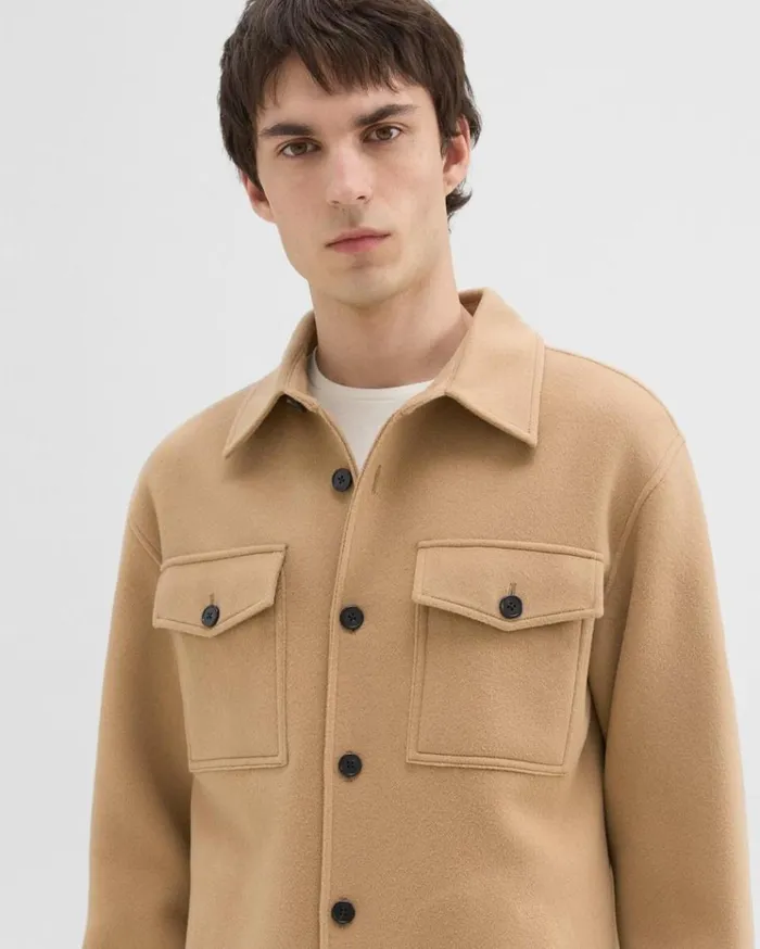 Theory Shirt Jacket In DoubleFace WoolCashmere New Camel Men Outerwear