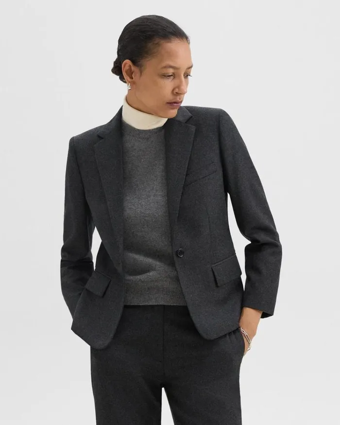 Theory SingleButton Blazer In Sleek Flannel New Charcoal Melange Women Blazers Jackets Theory SingleButton Blazer In Sleek Flannel New Charcoal Melange Women Blazers Jackets