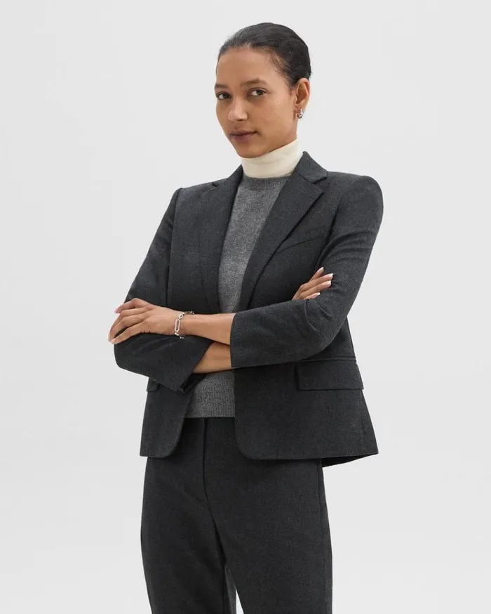 Theory SingleButton Blazer In Sleek Flannel New Charcoal Melange Women Blazers Jackets