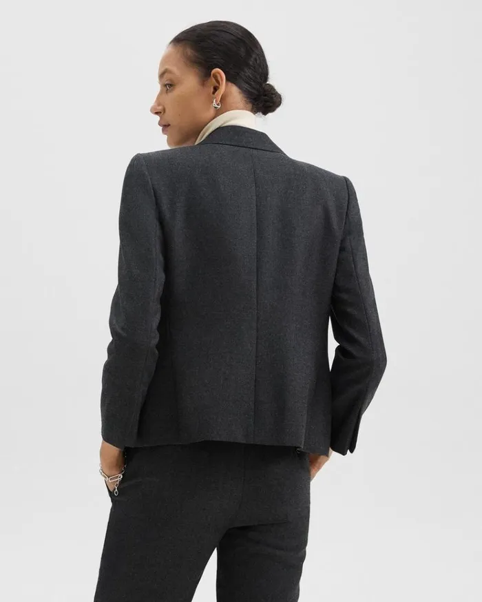 Theory SingleButton Blazer In Sleek Flannel New Charcoal Melange Women Blazers Jackets