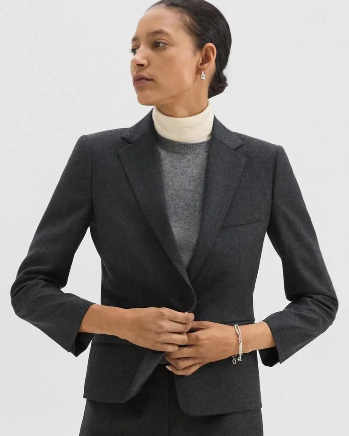 Theory SingleButton Blazer In Sleek Flannel New Charcoal Melange Women Blazers Jackets