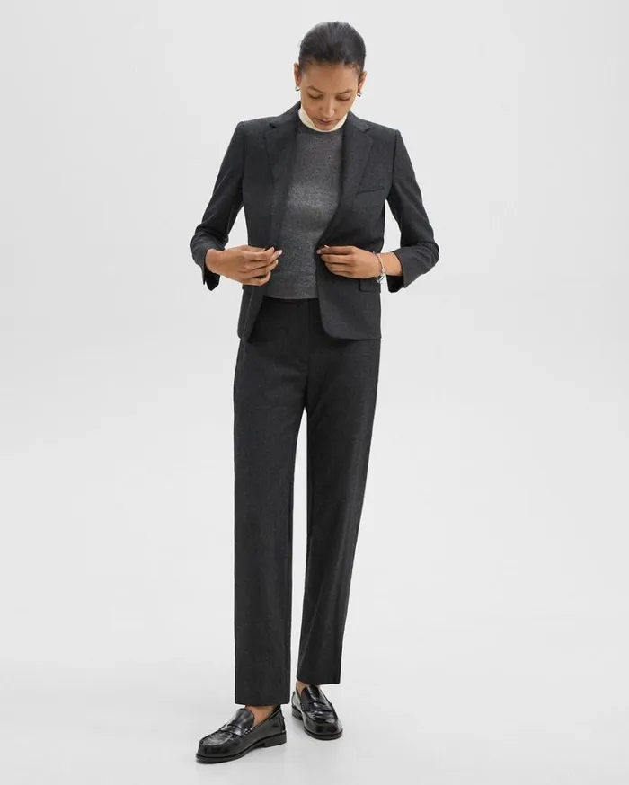 Theory SingleButton Blazer In Sleek Flannel New Charcoal Melange Women Blazers Jackets