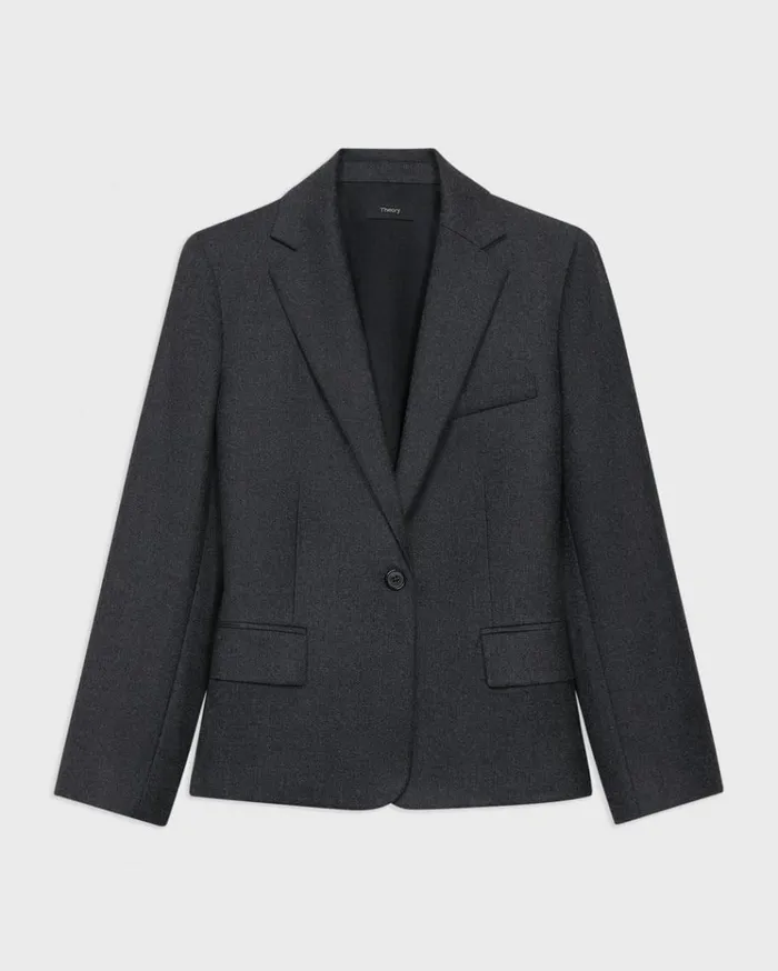 Theory SingleButton Blazer In Sleek Flannel New Charcoal Melange Women Blazers Jackets