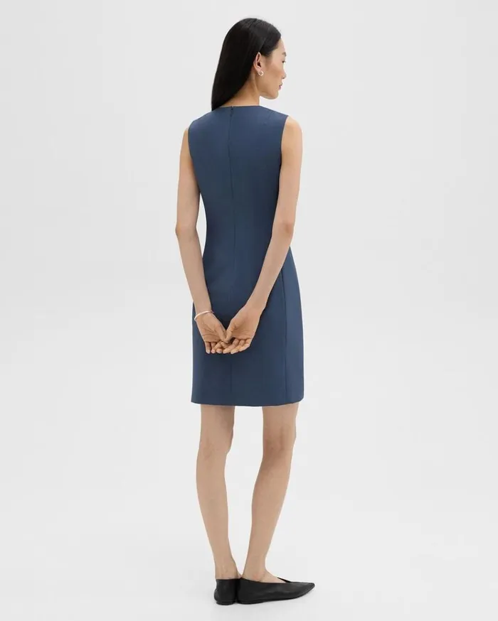 Theory Sleeveless Fitted Dress In Good Wool Ash Blue Women Dresses