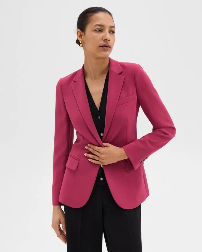 Theory Staple Blazer In Admiral Crepe Deep Rose Women Suits