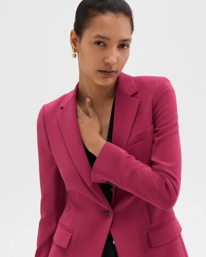 Theory Staple Blazer In Admiral Crepe Deep Rose Women Suits