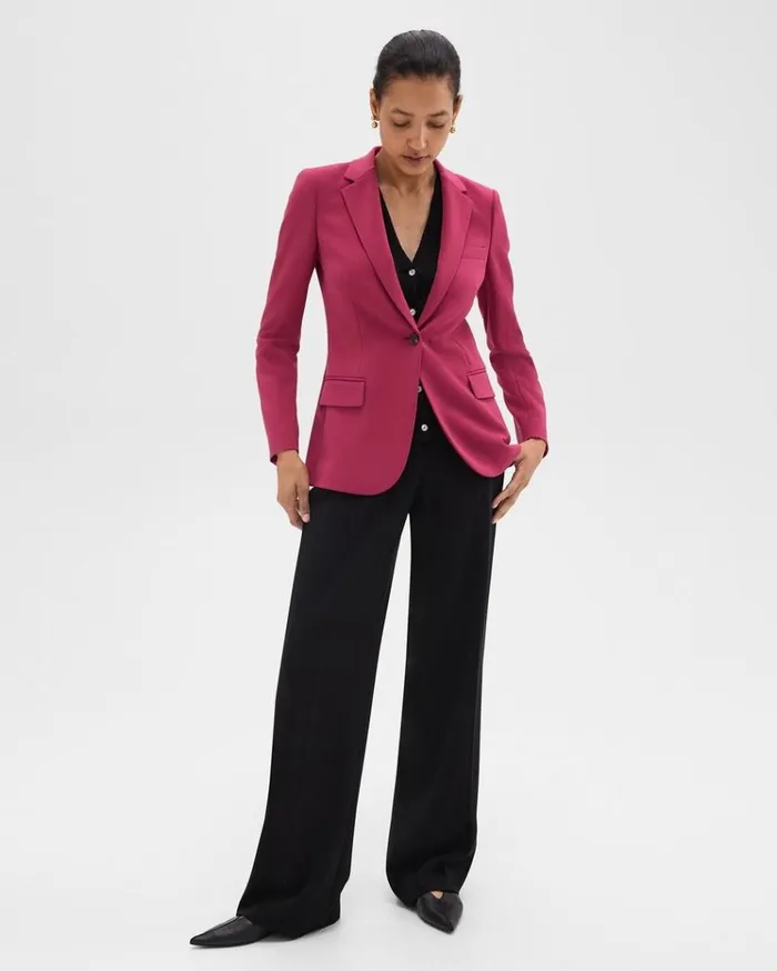 Theory Staple Blazer In Admiral Crepe Deep Rose Women Suits