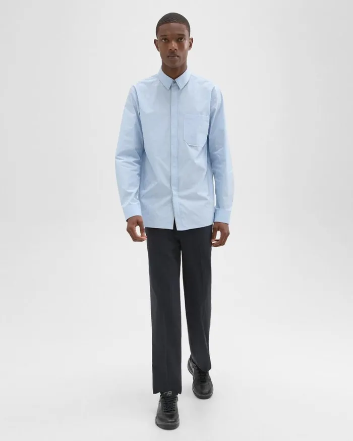 Theory Striped CottonBlend Shirt Light Blue Multi Men Shirts