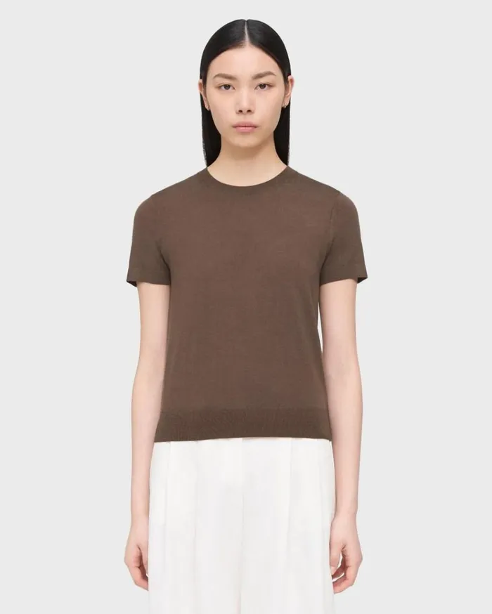 Theory Sweater Tee In Regal Wool Pecan Women TShirts Tank Tops
