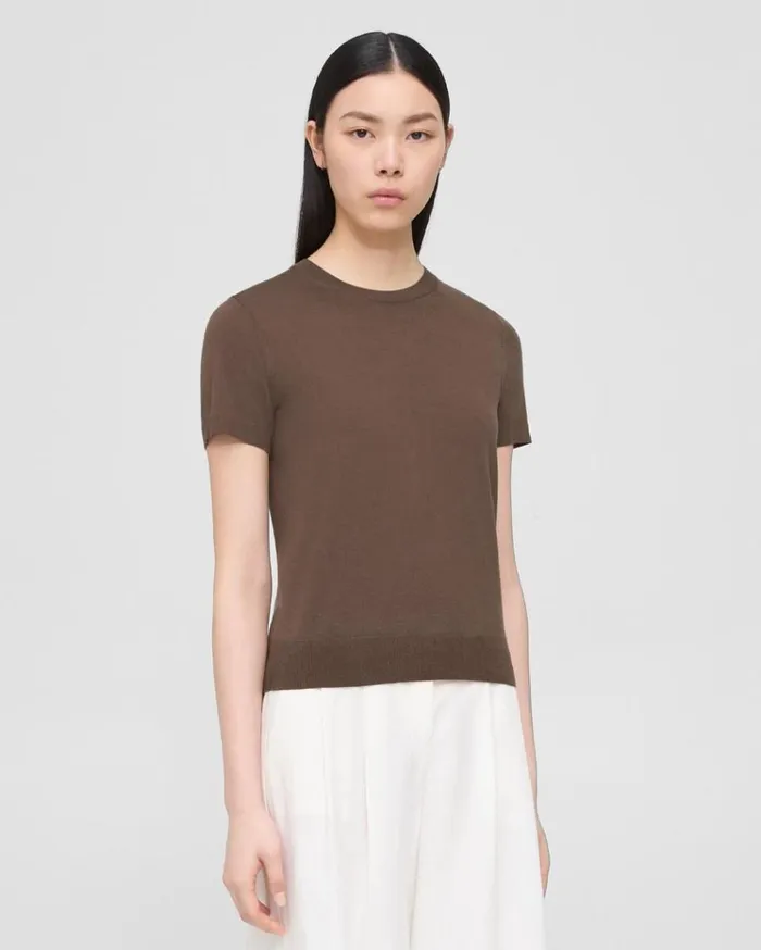 Theory Sweater Tee In Regal Wool Pecan Women TShirts Tank Tops