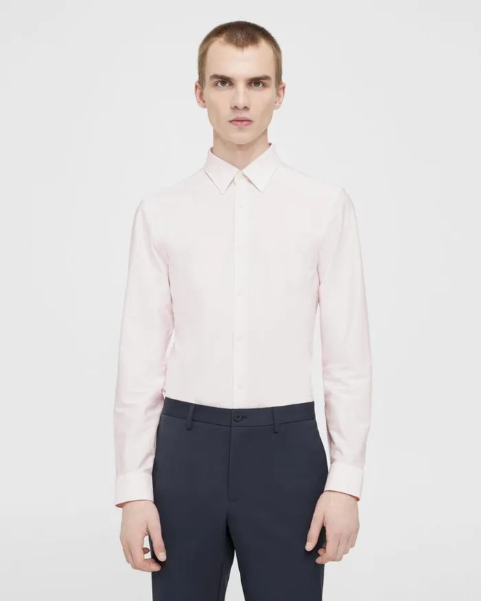 Theory Sylvain Shirt In Striped Cotton Blend Whitecradle Pink Men Shirts