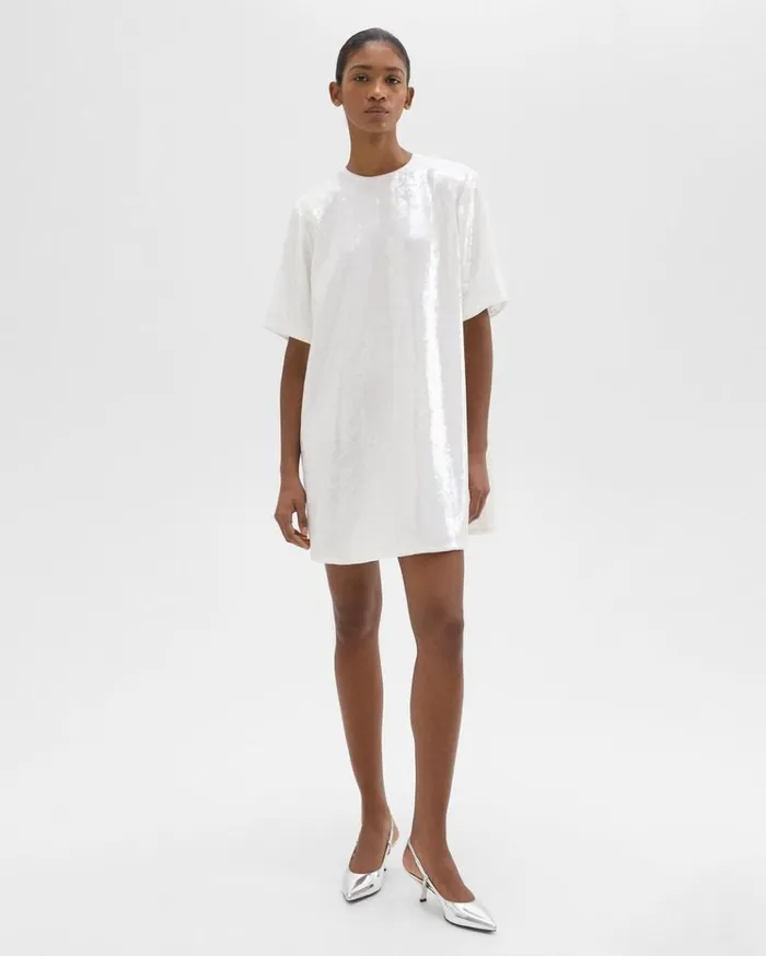 Theory TShirt Dress In Recycled Sequins White Women Dresses