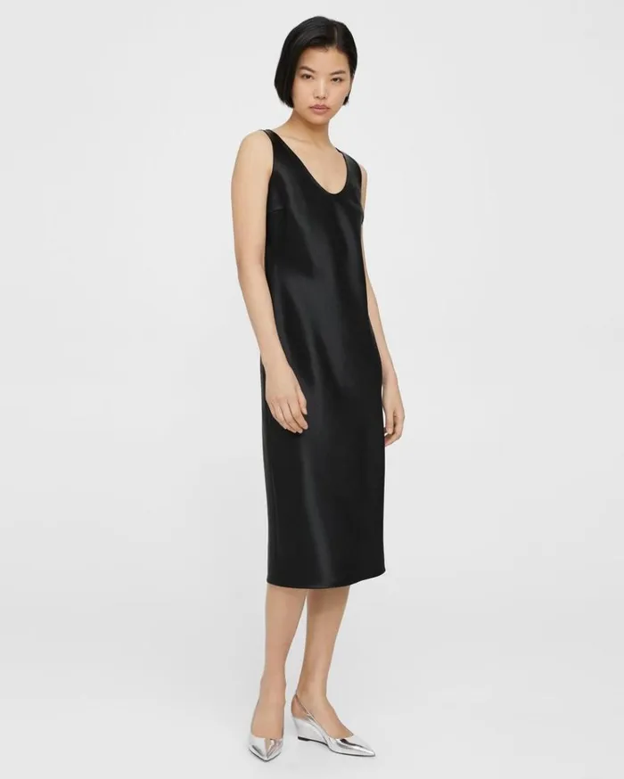 Theory Tank Dress In Bonded Satin Black Women Dresses
