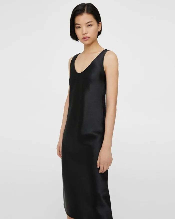 Theory Tank Dress In Bonded Satin Black Women Dresses Theory Tank Dress In Bonded Satin Black Women Dresses